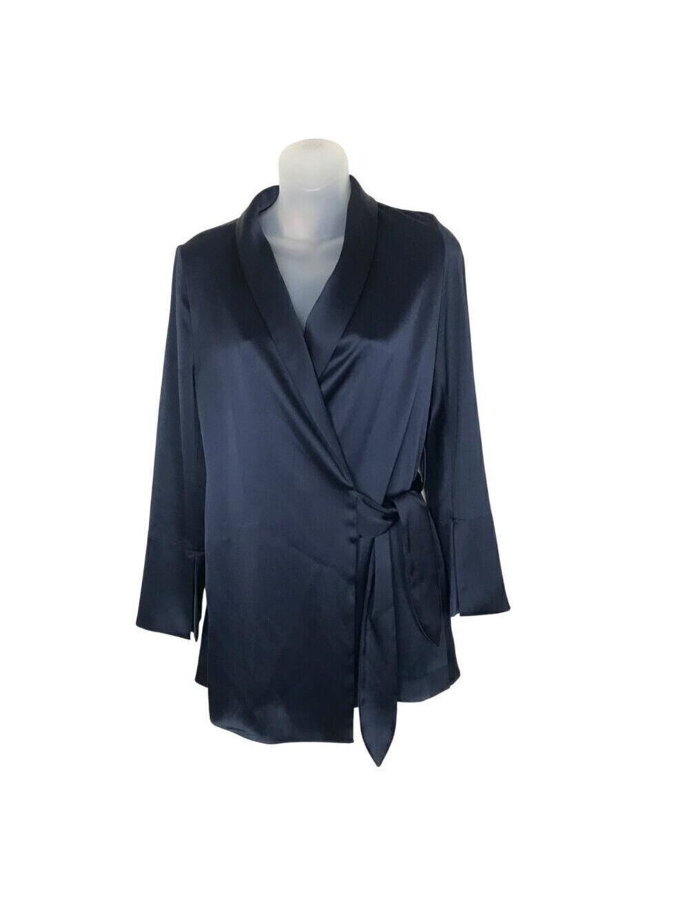 Nanushka Opium Satin Wrap Jacket Navy Blue Size XS - Picture 3 of 8